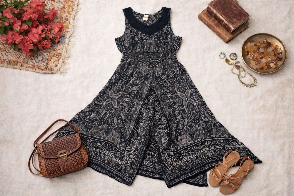 Crochet Maxi Dress Black White Sleeveless Boho Lace Overlay Summer Dress